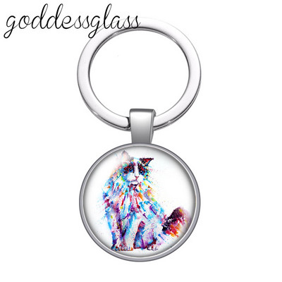 Pisici din desene animate Drăguț pisică drăguță animal de companie rotund sticlă cabochon breloc geantă breloc mașină suport inel brelocuri brelocuri cadouri