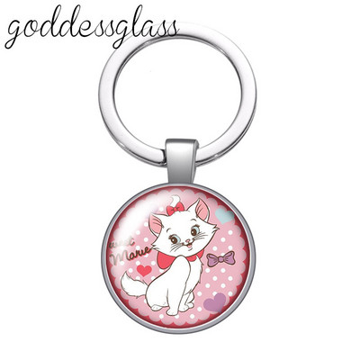 Pisici din desene animate Drăguț pisică drăguță animal de companie rotund sticlă cabochon breloc geantă breloc mașină suport inel brelocuri brelocuri cadouri