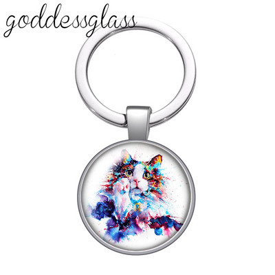 Pisici din desene animate Drăguț pisică drăguță animal de companie rotund sticlă cabochon breloc geantă breloc mașină suport inel brelocuri brelocuri cadouri