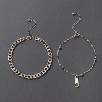 Tocona 2 buc/seturi Nou Trendy Fermoar Picioare Lant pentru femei Punk Gros Lant Argintiu Aliaj Metal Bijuterii reglabile 19795