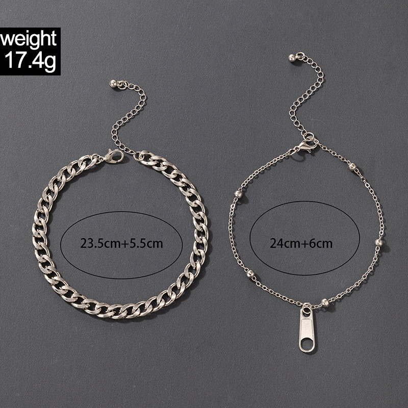 Tocona 2 buc/seturi Nou Trendy Fermoar Picioare Lant pentru femei Punk Gros Lant Argintiu Aliaj Metal Bijuterii reglabile 19795