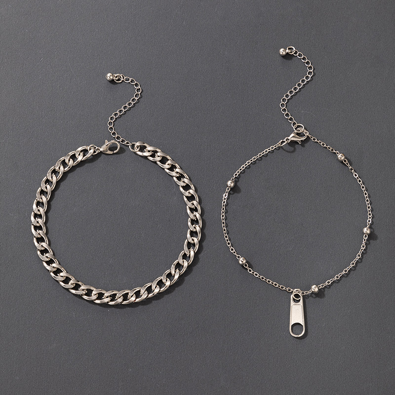 Tocona 2 buc/seturi Nou Trendy Fermoar Picioare Lant pentru femei Punk Gros Lant Argintiu Aliaj Metal Bijuterii reglabile 19795
