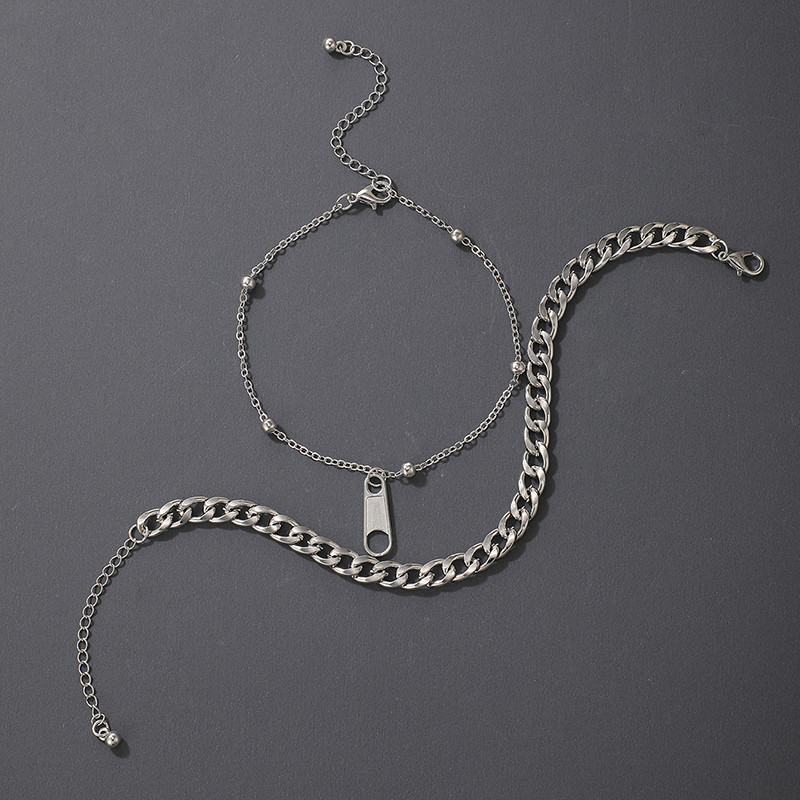 Tocona 2 buc/seturi Nou Trendy Fermoar Picioare Lant pentru femei Punk Gros Lant Argintiu Aliaj Metal Bijuterii reglabile 19795