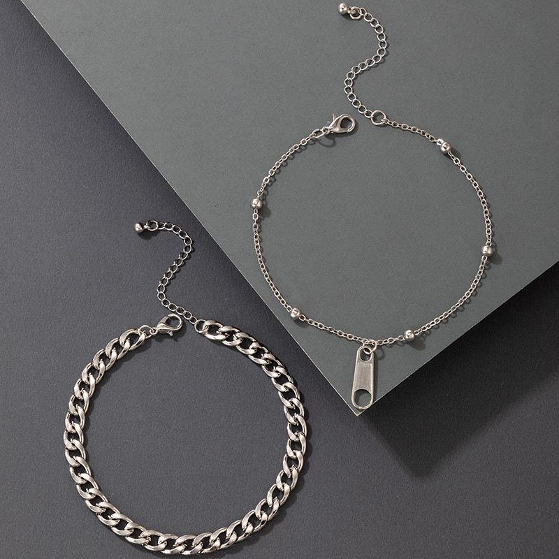 Tocona 2 buc/seturi Nou Trendy Fermoar Picioare Lant pentru femei Punk Gros Lant Argintiu Aliaj Metal Bijuterii reglabile 19795