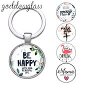 Fashion Letters Be happy Pray Mama bless Breloc cabochon rotund din sticlă Geantă Breloc mașină Suport inel Brelocuri brelocuri pentru cadou