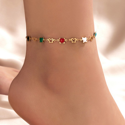 ToconaColorful Crystal Stone Stone Chain Foot Chain Κομψά μαργαριτάρια χειροποίητα ρυθμιζόμενα ποδαράκια για γυναίκες Bohemian σετ κοσμημάτων 21854