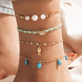 Tocona 15 Brățări de gleznă stil pentru femei vară Shell ciucuri țesătură colorată margele de picior lanț de bijuterii boeme en-gros