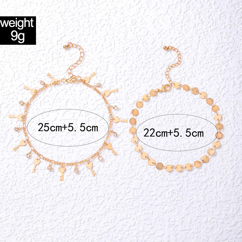 Tocona Charms cheie glezna napolitana stras stralucitor lanț pentru picioare reglabil bijuterii boeme cadou pentru femei bărbați 2 buc/seturi 21470