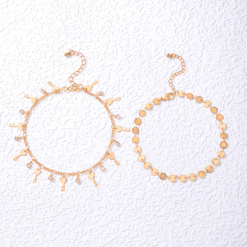 Tocona Charms cheie glezna napolitana stras stralucitor lanț pentru picioare reglabil bijuterii boeme cadou pentru femei bărbați 2 buc/seturi 21470