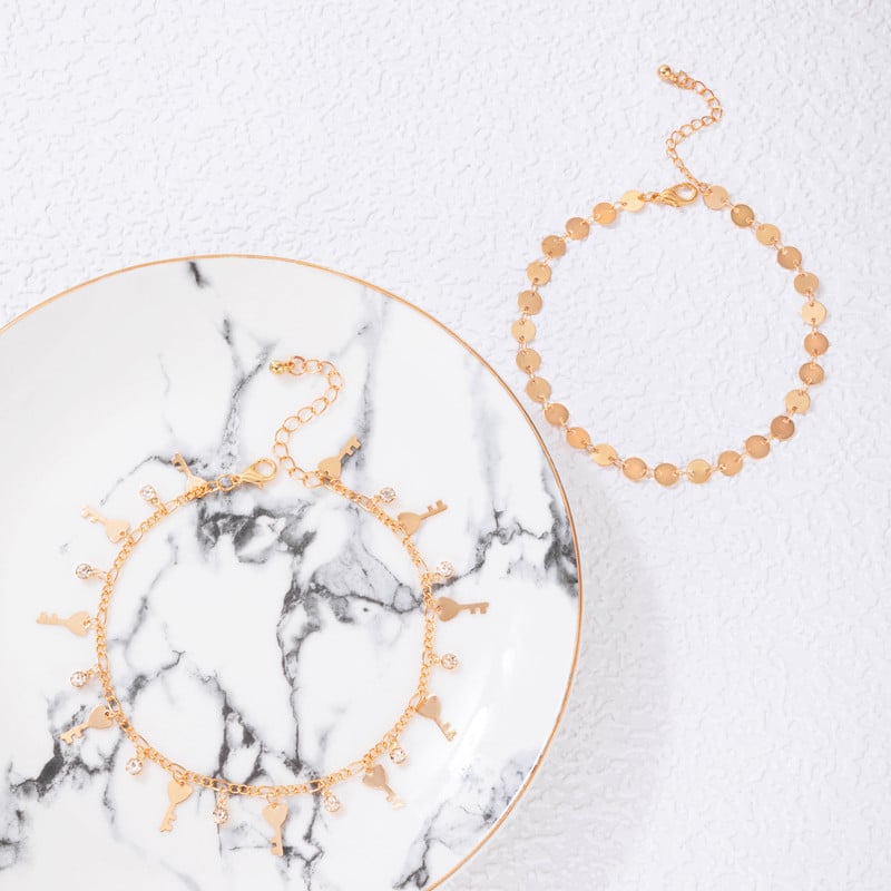 Tocona Charms cheie glezna napolitana stras stralucitor lanț pentru picioare reglabil bijuterii boeme cadou pentru femei bărbați 2 buc/seturi 21470