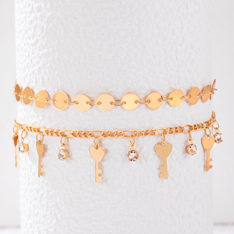 Tocona Charms cheie glezna napolitana stras stralucitor lanț pentru picioare reglabil bijuterii boeme cadou pentru femei bărbați 2 buc/seturi 21470