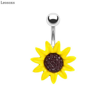 Leosoxs 1 τεμάχιο Hot Selling Explosive Sunflower Sunflower ομφαλό δαχτυλίδι αφαλός με κουμπί Piercing Body Κοσμήματα δαχτυλίδια αφαλού