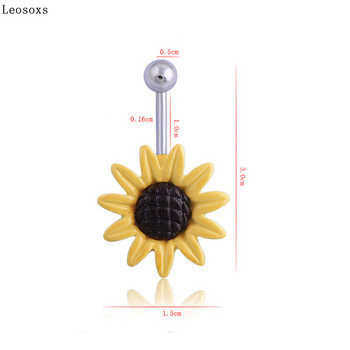 Leosoxs 1 τεμάχιο Hot Selling Explosive Sunflower Sunflower ομφαλό δαχτυλίδι αφαλός με κουμπί Piercing Body Κοσμήματα δαχτυλίδια αφαλού