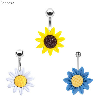 Leosoxs 1 брой Hot Selling Explosive Sunflower Sunflower Navel Ring Navel Button Piercing Body Jewelry Пръстени на пъпа