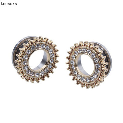 Leosoxs 2 buc dopuri de urechi din cristal din oțel inoxidabil, tuneluri, expansoare pentru urechi, calibre pentru urechi, cercei, piercing, bijuterii pentru corp