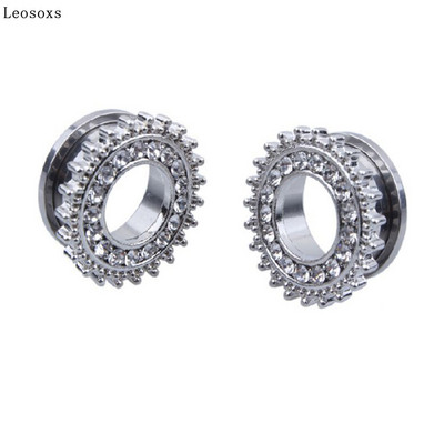 Leosoxs 2 buc dopuri de urechi din cristal din oțel inoxidabil, tuneluri, expansoare pentru urechi, calibre pentru urechi, cercei, piercing, bijuterii pentru corp
