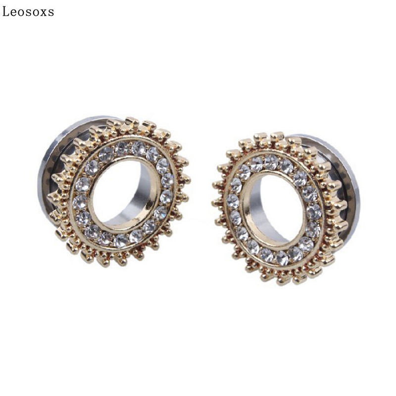 Leosoxs 2 buc dopuri de urechi din cristal din oțel inoxidabil, tuneluri, expansoare pentru urechi, calibre pentru urechi, cercei, piercing, bijuterii pentru corp