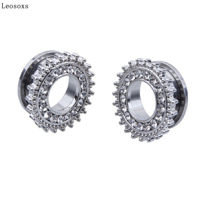 Leosoxs 2 buc dopuri de urechi din cristal din oțel inoxidabil, tuneluri, expansoare pentru urechi, calibre pentru urechi, cercei, piercing, bijuterii pentru corp