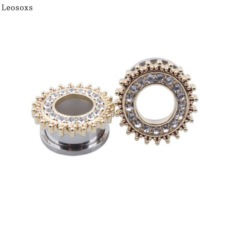 Leosoxs 2 buc dopuri de urechi din cristal din oțel inoxidabil, tuneluri, expansoare pentru urechi, calibre pentru urechi, cercei, piercing, bijuterii pentru corp