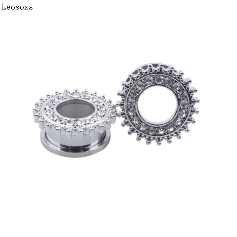 Leosoxs 2 buc dopuri de urechi din cristal din oțel inoxidabil, tuneluri, expansoare pentru urechi, calibre pentru urechi, cercei, piercing, bijuterii pentru corp