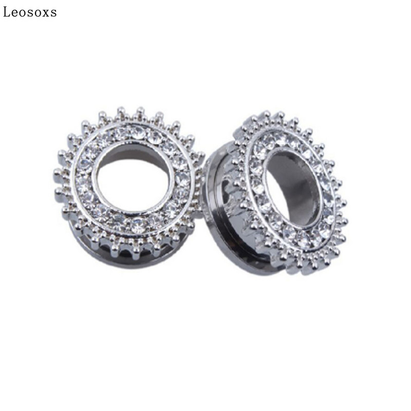 Leosoxs 2 buc dopuri de urechi din cristal din oțel inoxidabil, tuneluri, expansoare pentru urechi, calibre pentru urechi, cercei, piercing, bijuterii pentru corp