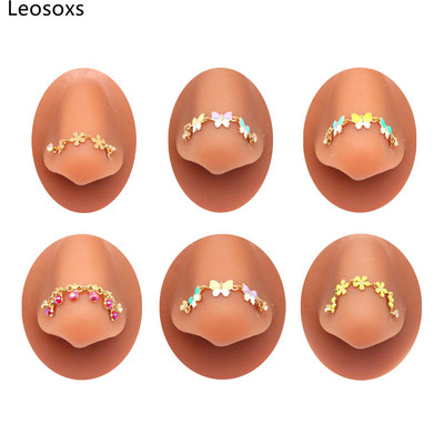 Leosoxs drugelis nosies žiedas nerūdijančio plieno nosies žiedas gėlės formos nosies žiedas nosies nagų grandinėlė auskarų vėrimas nosies žiedas papuošalai