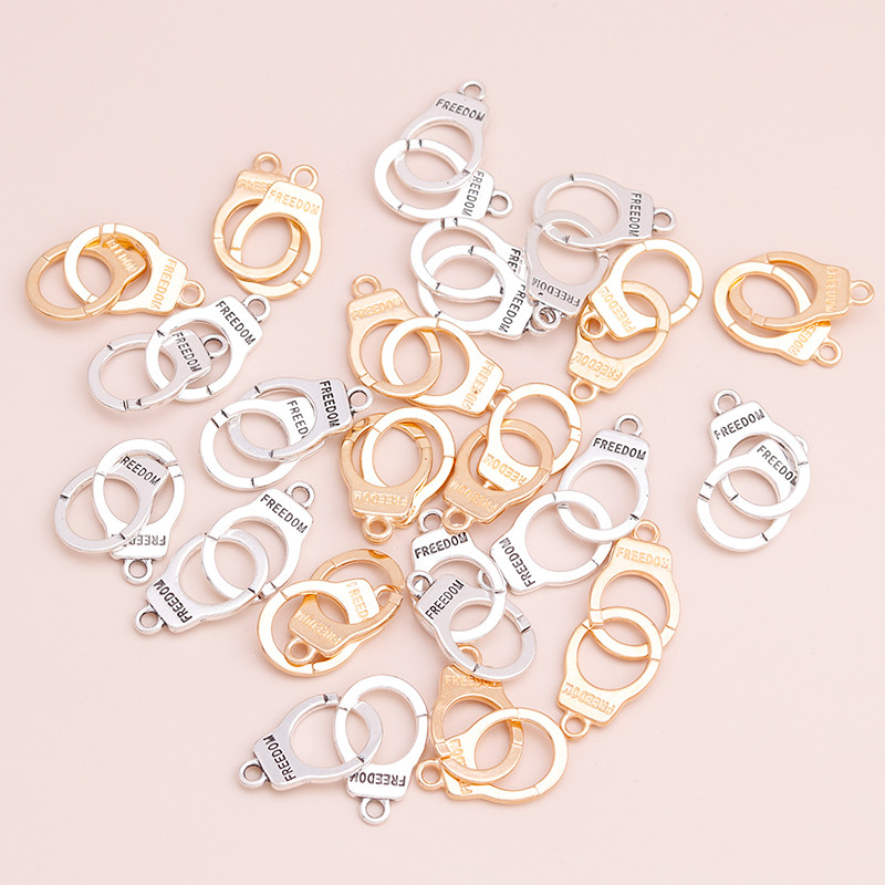 10 buc. Auriu, argintiu, litere sculptate, cătușe de libertate, brelocuri, bijuterii, conector pentru fabricarea de brățări, coliere