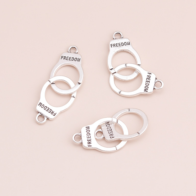 10 buc. Auriu, argintiu, litere sculptate, cătușe de libertate, brelocuri, bijuterii, conector pentru fabricarea de brățări, coliere