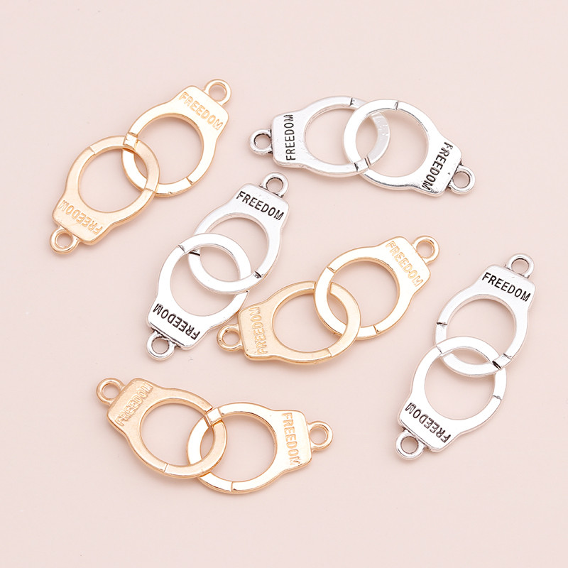 10 buc. Auriu, argintiu, litere sculptate, cătușe de libertate, brelocuri, bijuterii, conector pentru fabricarea de brățări, coliere