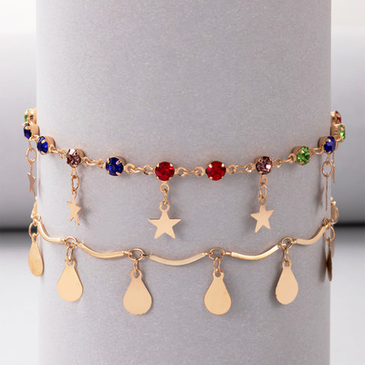 Tocona 2 buc/set de lux, colorate, cristal, ciucuri, glezne pentru femei, geometrie Bohe, picătură de apă, bijuterii, lanțuri pentru picioare, bijuterii 20961