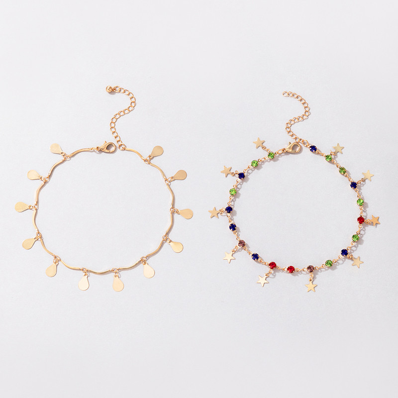 Tocona 2 buc/set de lux, colorate, cristal, ciucuri, glezne pentru femei, geometrie Bohe, picătură de apă, bijuterii, lanțuri pentru picioare, bijuterii 20961