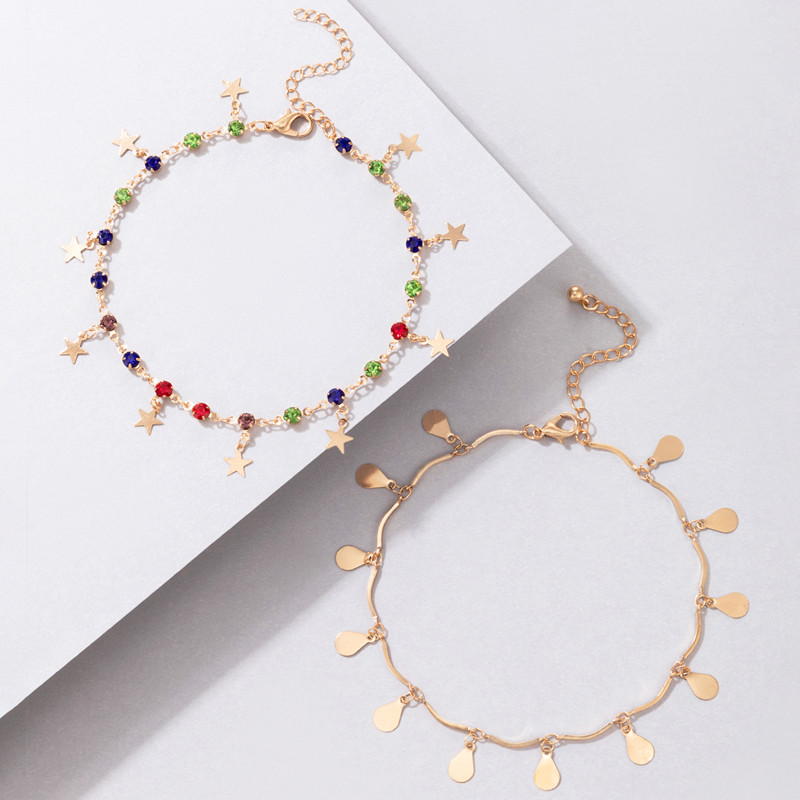 Tocona 2 buc/set de lux, colorate, cristal, ciucuri, glezne pentru femei, geometrie Bohe, picătură de apă, bijuterii, lanțuri pentru picioare, bijuterii 20961