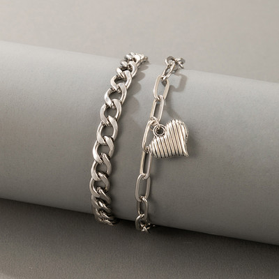 Tocona 2 buc/set Charms Inima de culoare argintie glezna pentru femei Punk cubanez lant Geometrie 2022 Bijuterii de moda Accesorii 19761