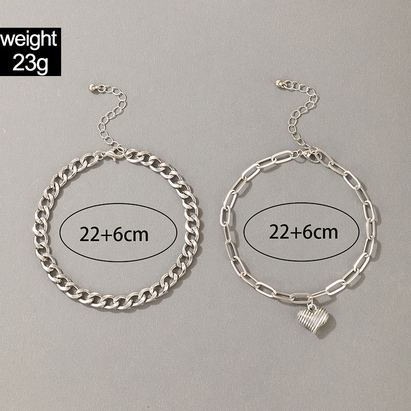 Tocona 2 buc/set Charms Inima de culoare argintie glezna pentru femei Punk cubanez lant Geometrie 2022 Bijuterii de moda Accesorii 19761