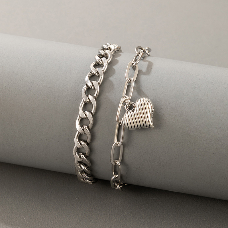 Tocona 2 buc/set Charms Inima de culoare argintie glezna pentru femei Punk cubanez lant Geometrie 2022 Bijuterii de moda Accesorii 19761