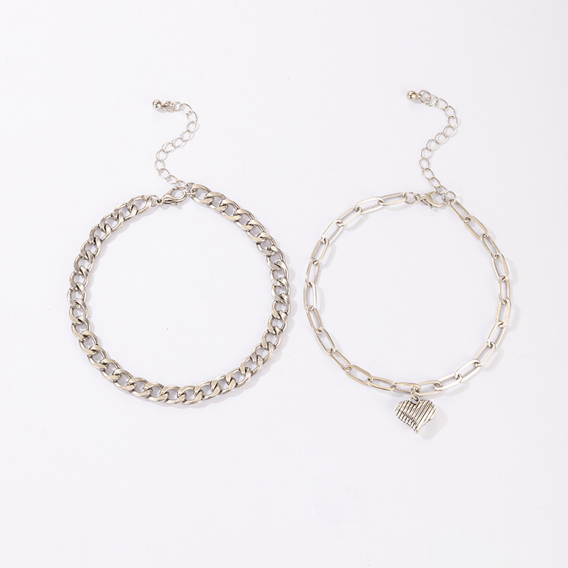 Tocona 2 buc/set Charms Inima de culoare argintie glezna pentru femei Punk cubanez lant Geometrie 2022 Bijuterii de moda Accesorii 19761