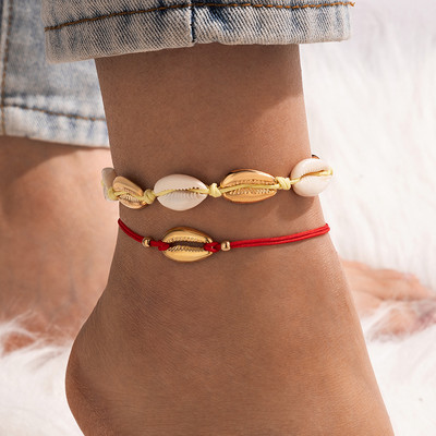 Tocona Boho Gold Color Shell Cowrie Σετ Γυναικεία Ρυθμιζόμενη Χειροποίητη Αλυσίδα ποδιών με σχοινί Γυναικεία κοσμήματα Beach Party Δώρα