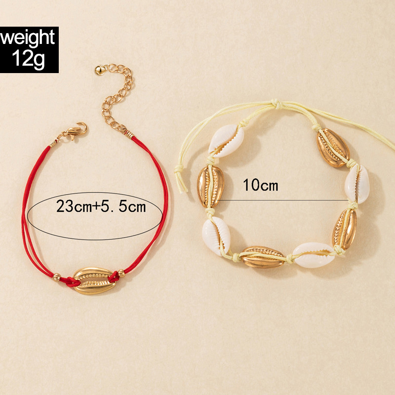 Tocona Boho de culoare aurie Shell Cowrie Set de glezne pentru femei, reglabil, lucrat manual, lanț pentru picioare, bijuterii pentru petrecere pe plajă, cadouri