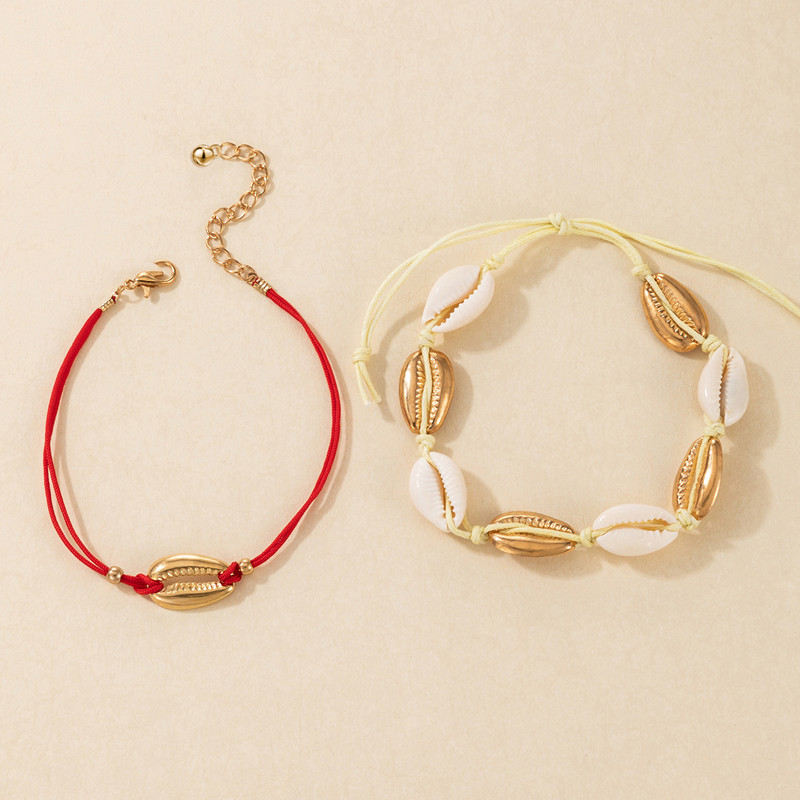 Tocona Boho de culoare aurie Shell Cowrie Set de glezne pentru femei, reglabil, lucrat manual, lanț pentru picioare, bijuterii pentru petrecere pe plajă, cadouri