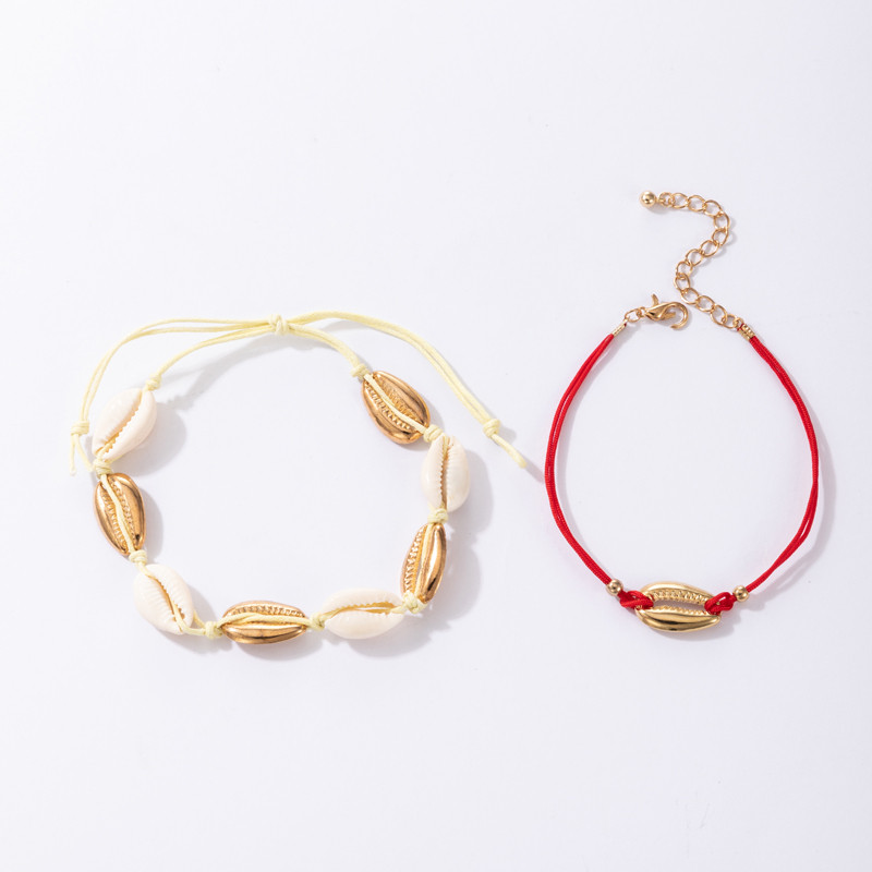 Tocona Boho de culoare aurie Shell Cowrie Set de glezne pentru femei, reglabil, lucrat manual, lanț pentru picioare, bijuterii pentru petrecere pe plajă, cadouri