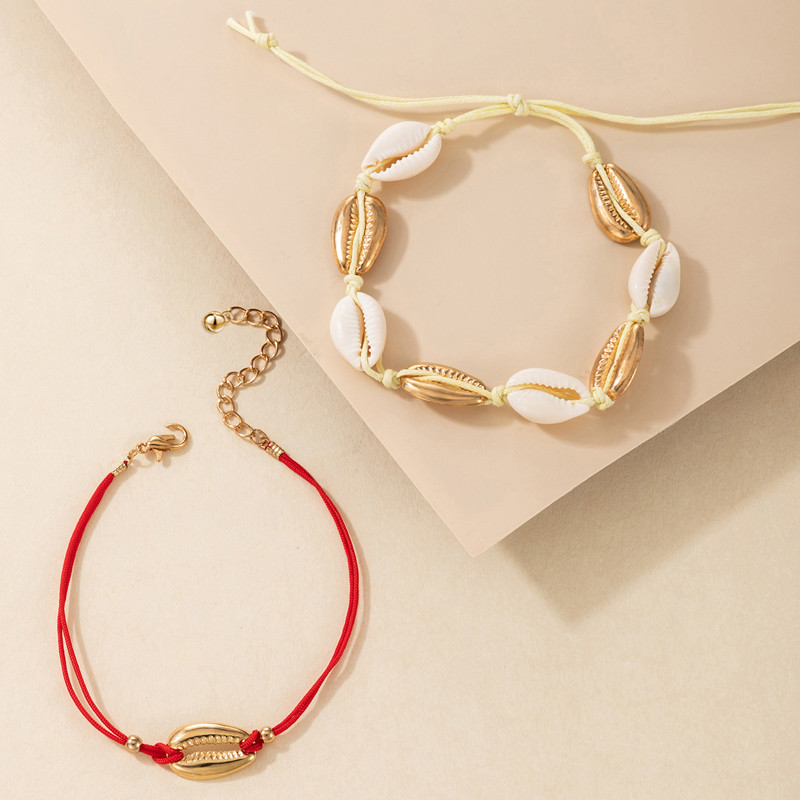 Tocona Boho de culoare aurie Shell Cowrie Set de glezne pentru femei, reglabil, lucrat manual, lanț pentru picioare, bijuterii pentru petrecere pe plajă, cadouri