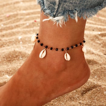 Tocona Bohemian Shell Beaded Anklets for Women Men Black Rope Star Butterfly Foot Chain Регулируеми бижута за жени Men8007