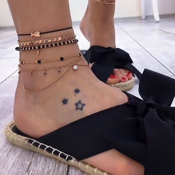 Tocona Bohemian Shell Beaded Anklets for Women Men Black Rope Star Butterfly Foot Chain Регулируеми бижута за жени Men8007