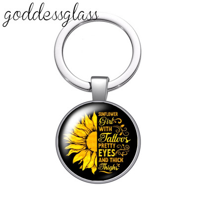 Új napraforgó és idézetek "Love World Best Mom Lucky" üveg cabochon kulcstartó Táska Autós kulcstartó Gyűrűtartó Charms kulcstartó ajándék