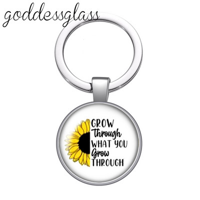 Új napraforgó és idézetek "Love World Best Mom Lucky" üveg cabochon kulcstartó Táska Autós kulcstartó Gyűrűtartó Charms kulcstartó ajándék