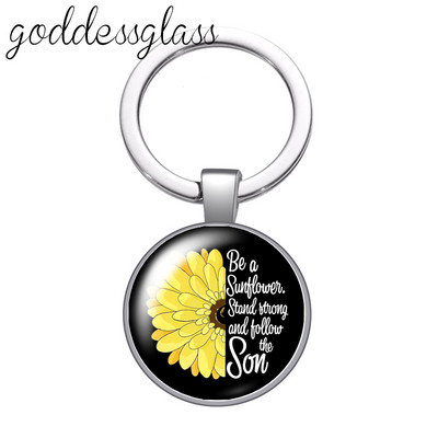 Új napraforgó és idézetek "Love World Best Mom Lucky" üveg cabochon kulcstartó Táska Autós kulcstartó Gyűrűtartó Charms kulcstartó ajándék