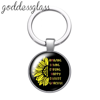 Új napraforgó és idézetek "Love World Best Mom Lucky" üveg cabochon kulcstartó Táska Autós kulcstartó Gyűrűtartó Charms kulcstartó ajándék
