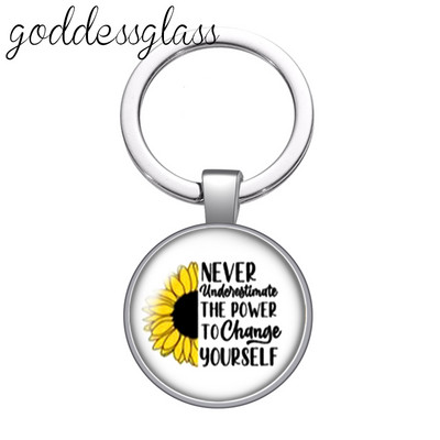 Új napraforgó és idézetek "Love World Best Mom Lucky" üveg cabochon kulcstartó Táska Autós kulcstartó Gyűrűtartó Charms kulcstartó ajándék