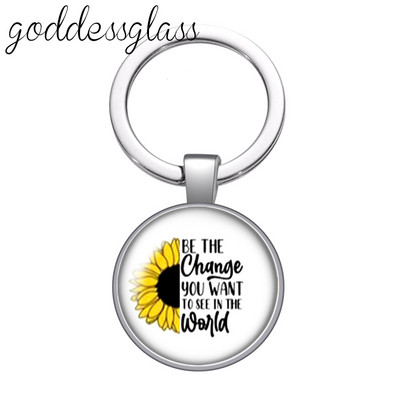 Új napraforgó és idézetek "Love World Best Mom Lucky" üveg cabochon kulcstartó Táska Autós kulcstartó Gyűrűtartó Charms kulcstartó ajándék