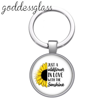 Új napraforgó és idézetek "Love World Best Mom Lucky" üveg cabochon kulcstartó Táska Autós kulcstartó Gyűrűtartó Charms kulcstartó ajándék